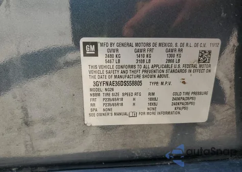 2013 Cadillac Srx z USA, uszkodzony, nr VIN 3GYFNAE36DS558805